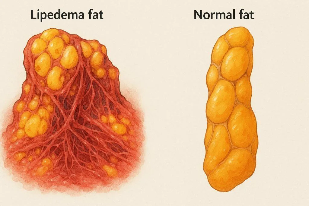 Anatomical diagram of lipedema fat vs normal fat