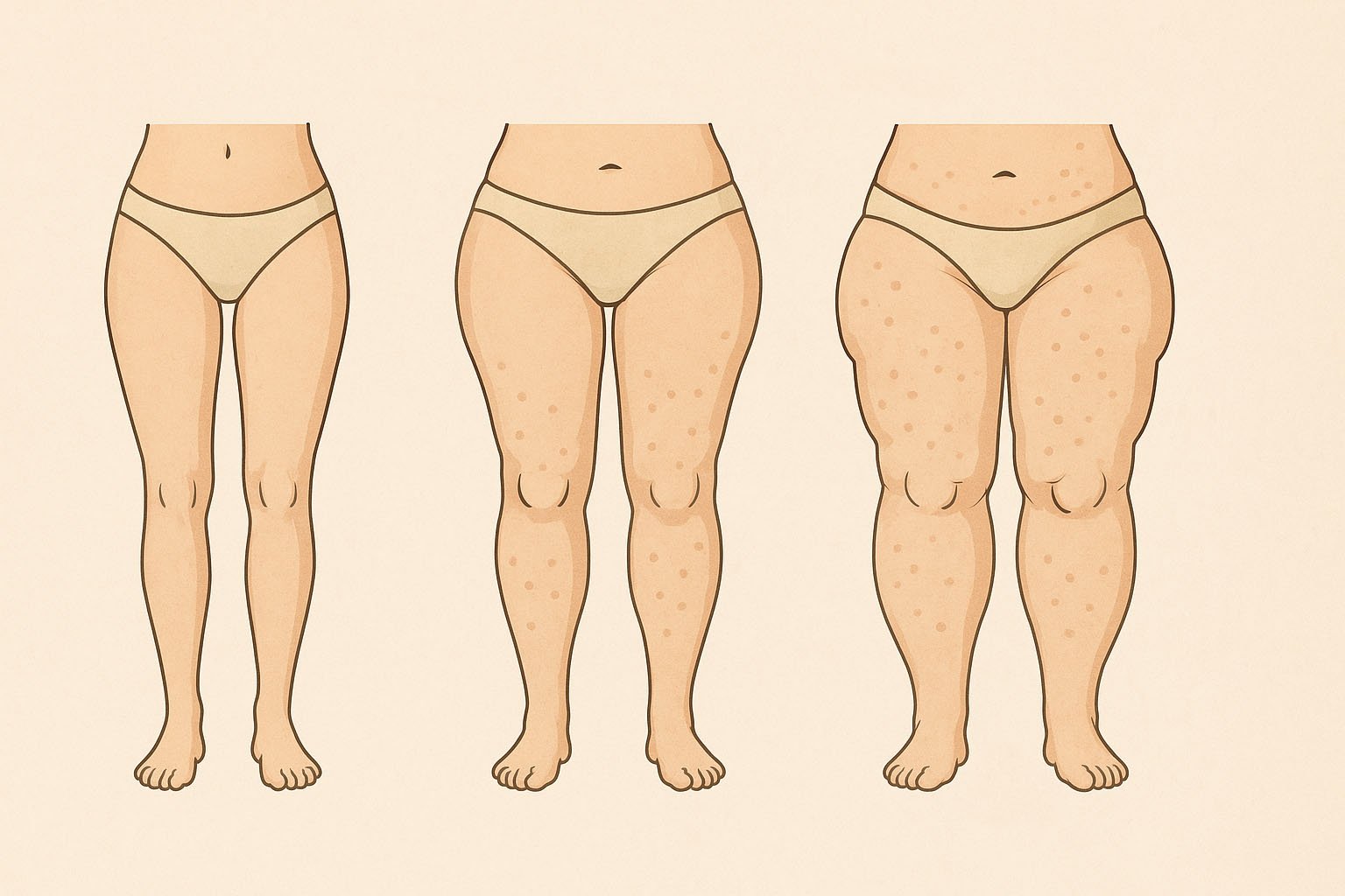 Anatomical diagram showing the progression stages of lipedema